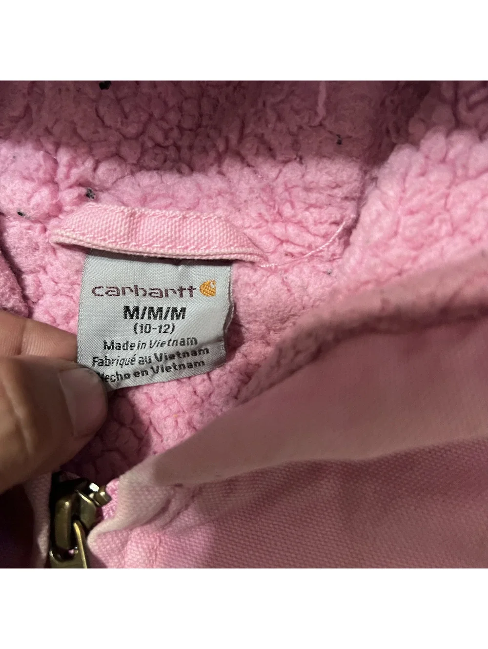 Carhartt Girls Pink Sherpa Lined Canvas Hoodie Full Zip Jacket Outdoors Med10/12